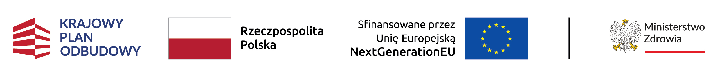 Logo Ministerstwo Zdrowia, Logo Rzeczpospolita Polska, Logo Sifnansowane przez Unię Europejską NextGenerationEU, Logo Ministerstwo Zdrowia